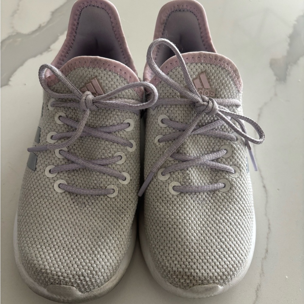 Adidas Light Gray and Soft Pink Knit Sneakers